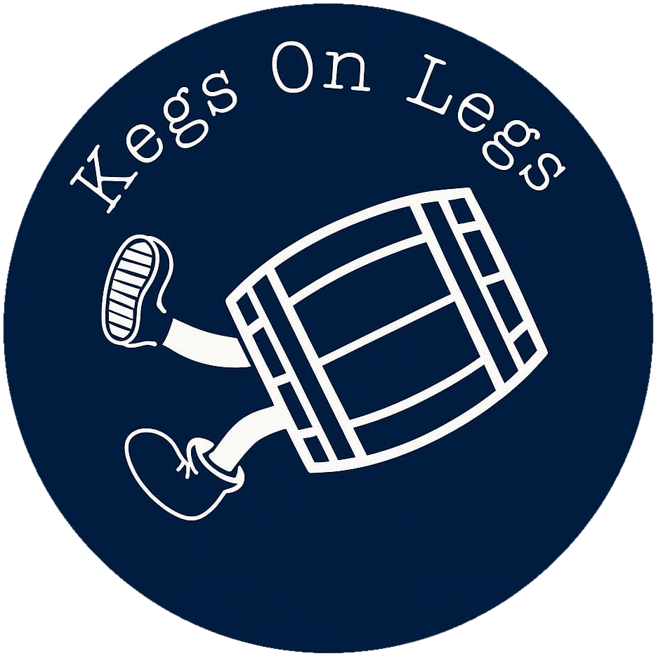 Kegs On Legs logo: a barrel with legs, walking